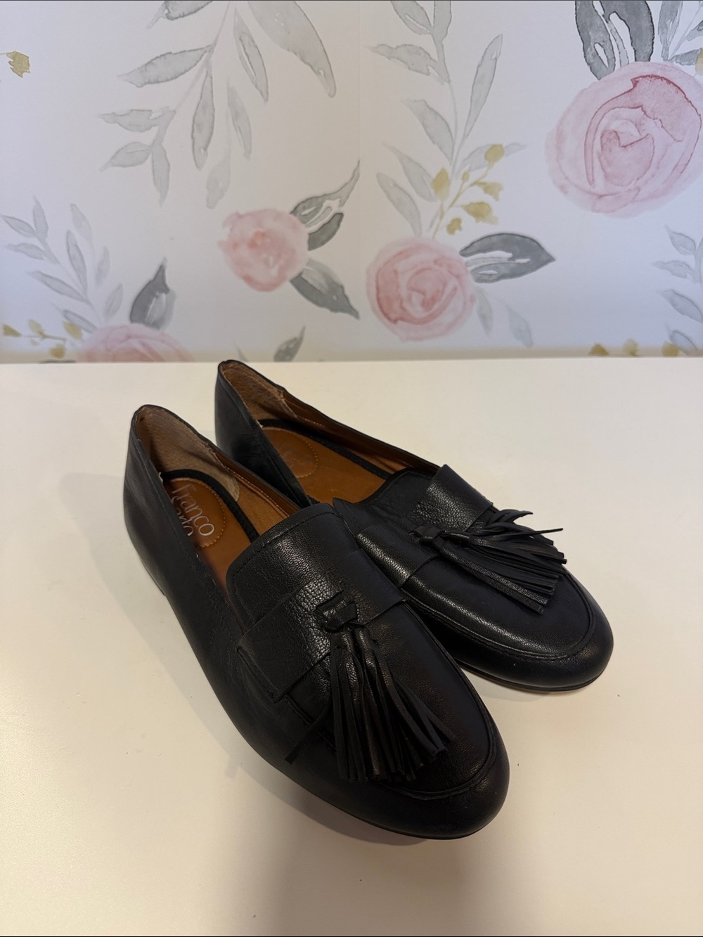 Franco Sarto Black Leather Tassel Loafers